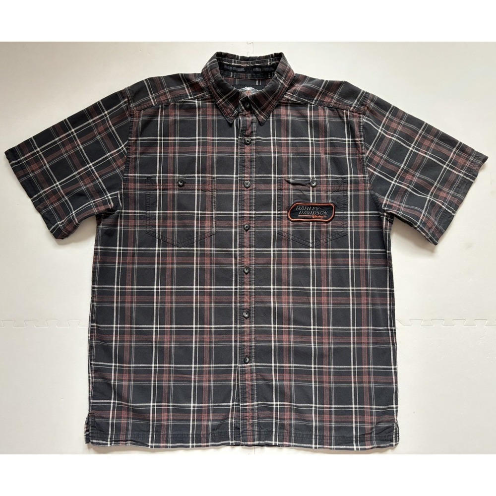 HARLEY DAVIDSON Shirt Men's Racing Plaid Motorcycle Biker Button Down - Size L